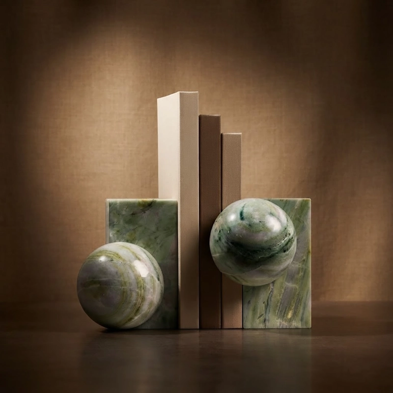 SUJETALIBROS GEOME TRICO MARMOL VERDE JADE APOYALIBROS DECO - 1