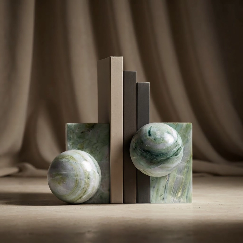 SUJETALIBROS GEOME TRICO MARMOL VERDE JADE APOYALIBROS DECO - 2
