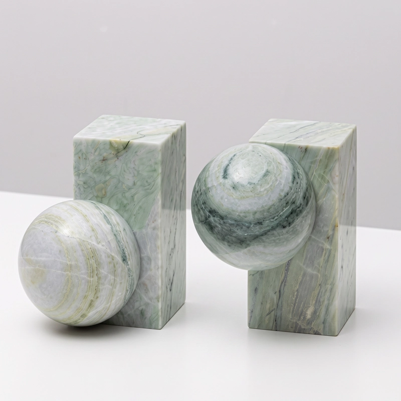 SUJETALIBROS GEOME TRICO MARMOL VERDE JADE APOYALIBROS DECO - 4