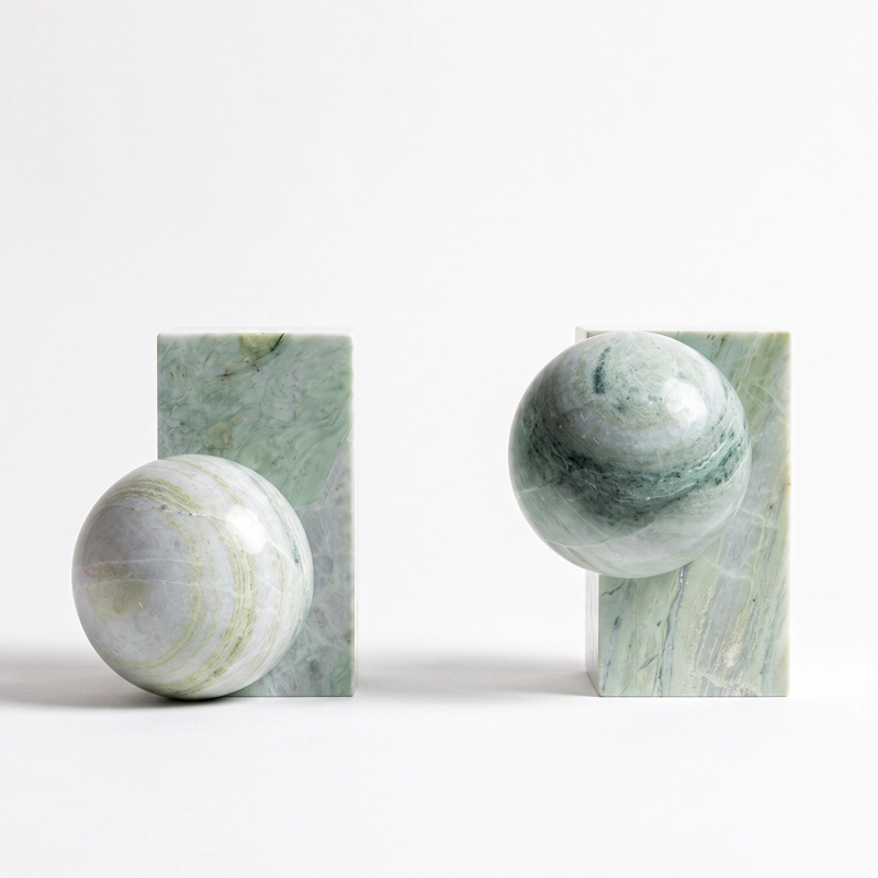 SUJETALIBROS GEOME TRICO MARMOL VERDE JADE APOYALIBROS DECO - 6