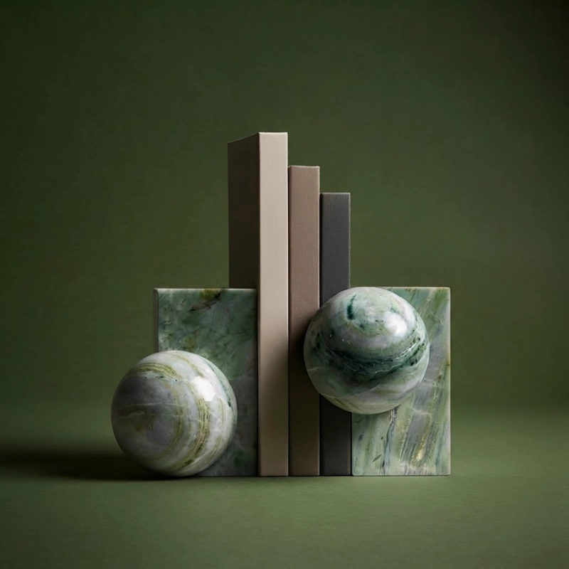 SUJETALIBROS GEOME TRICO MARMOL VERDE JADE APOYALIBROS DECO - 8