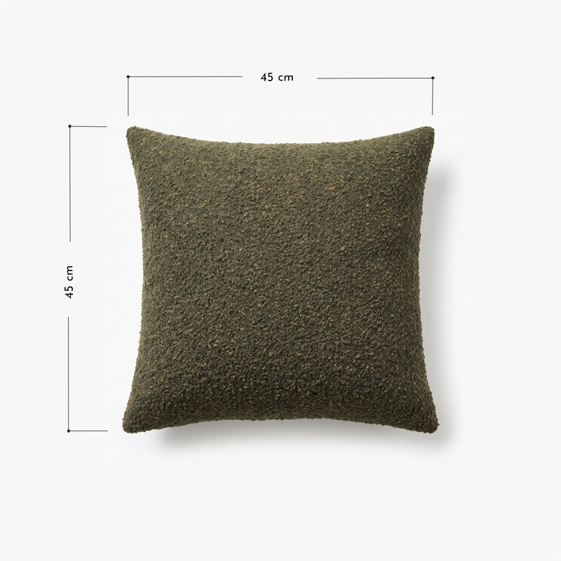 COJIN DECORATIVO EN TELA BOUCLE  COLOR VERDE OLIVA PARA DORMITORIO Y SALON - 3
