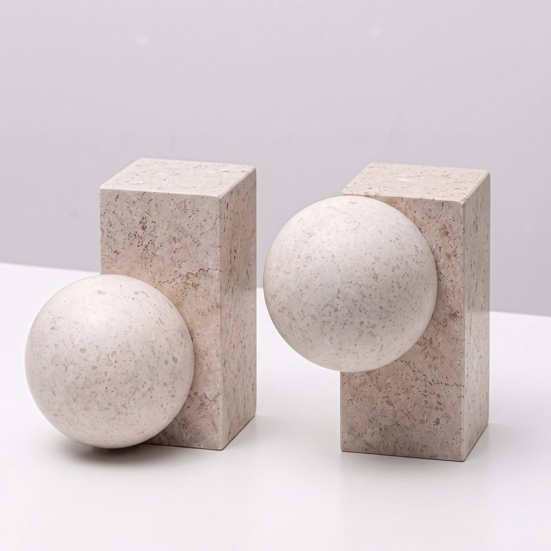 SUJETALIBROS GEOME TRICO MARMOL BLANCO APOYALIBROS DECO - 2