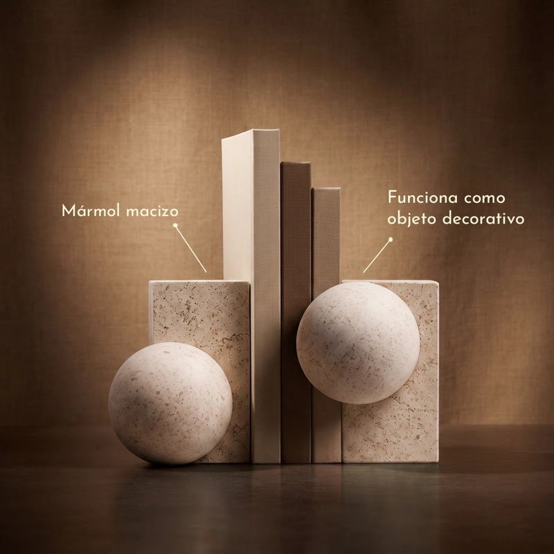 SUJETALIBROS GEOME TRICO MARMOL BLANCO APOYALIBROS DECO - 5