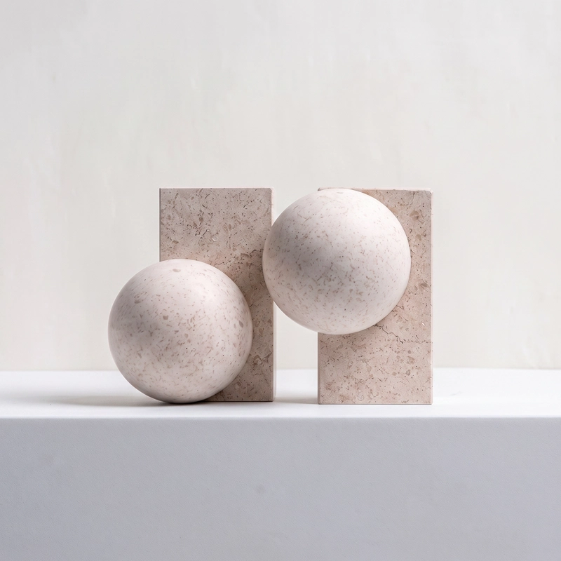 SUJETALIBROS GEOME TRICO MARMOL BLANCO APOYALIBROS DECO - 9