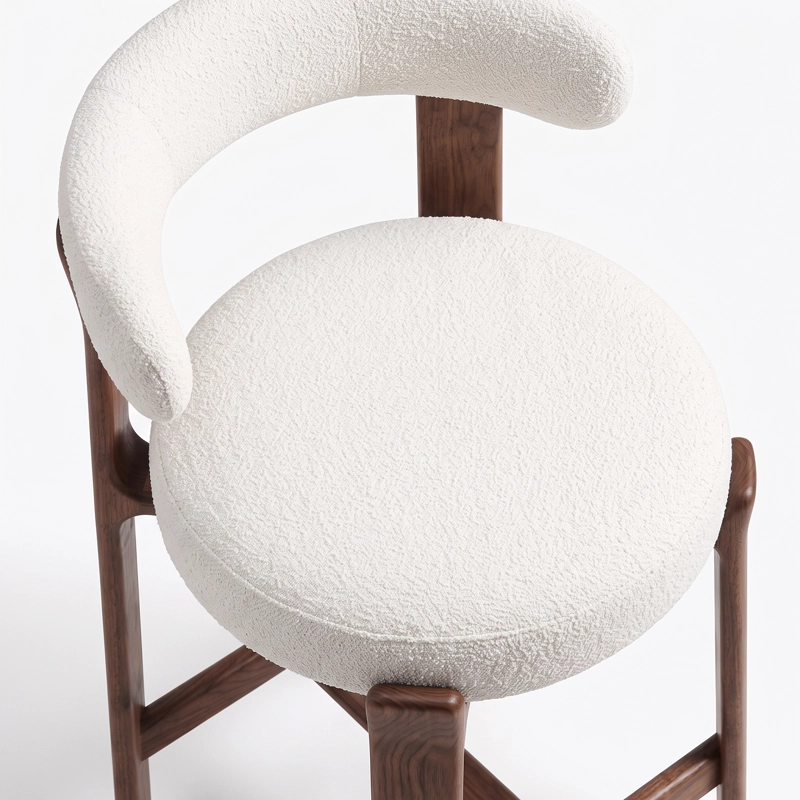 TABURETE ALTO PARA BARRA E ISLA MADERA NOGAL TAPIZADO EN BOUCLE  BLANCO - 9
