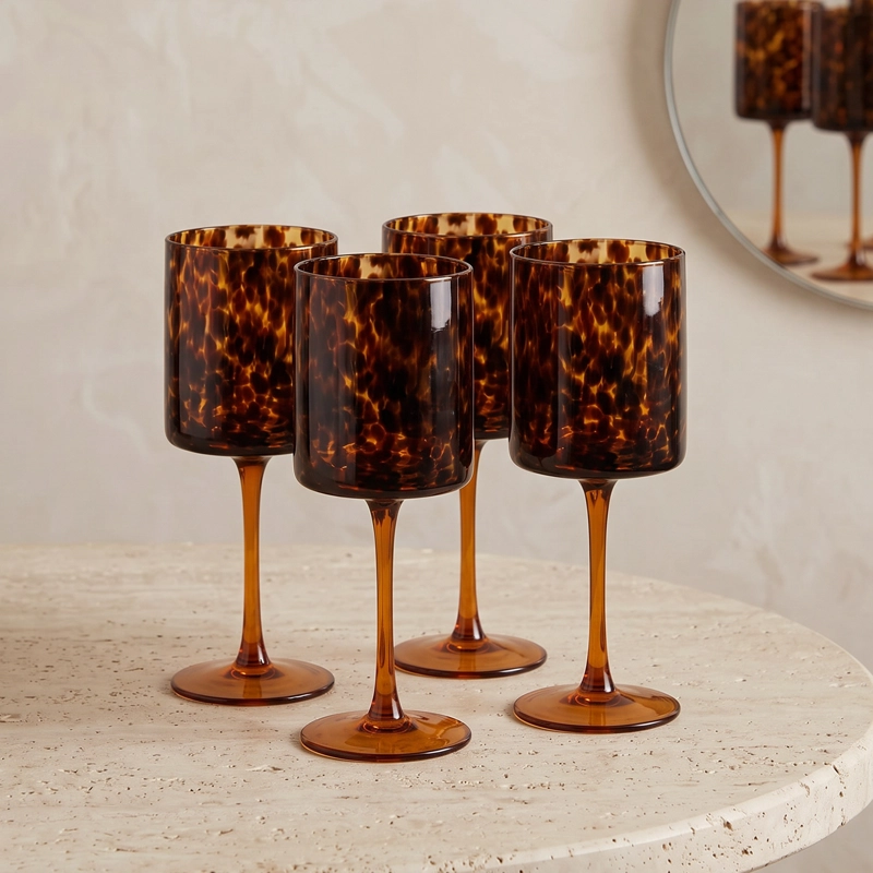 SET 4 COPAS DE VIDRIO DISEÑO CAREY MOTEADO COCTELERIA Y VINO - 1