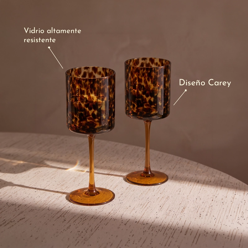 SET 4 COPAS DE VIDRIO DISEÑO CAREY MOTEADO COCTELERIA Y VINO - 4