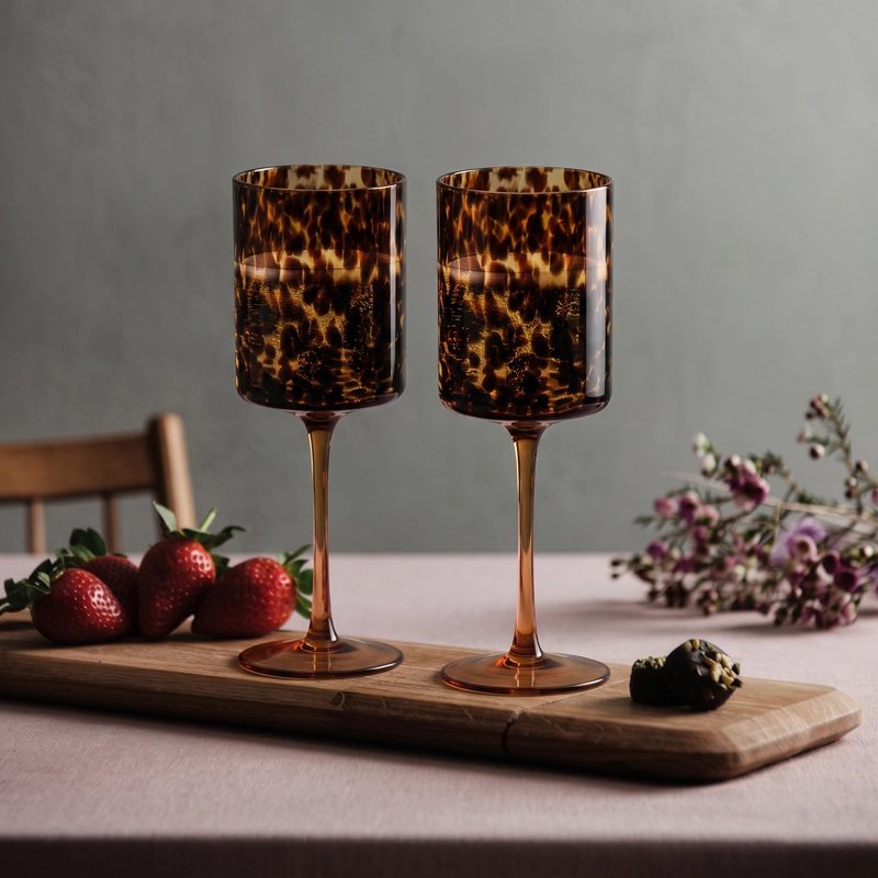 SET 4 COPAS DE VIDRIO DISEÑO CAREY MOTEADO COCTELERIA Y VINO - 5