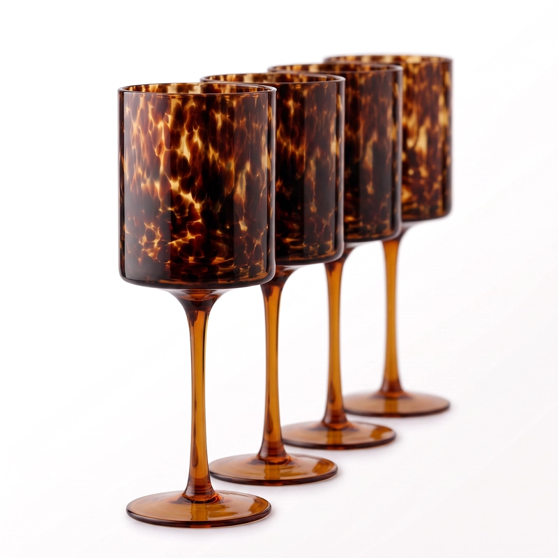 SET 4 COPAS DE VIDRIO DISEÑO CAREY MOTEADO COCTELERIA Y VINO - 8