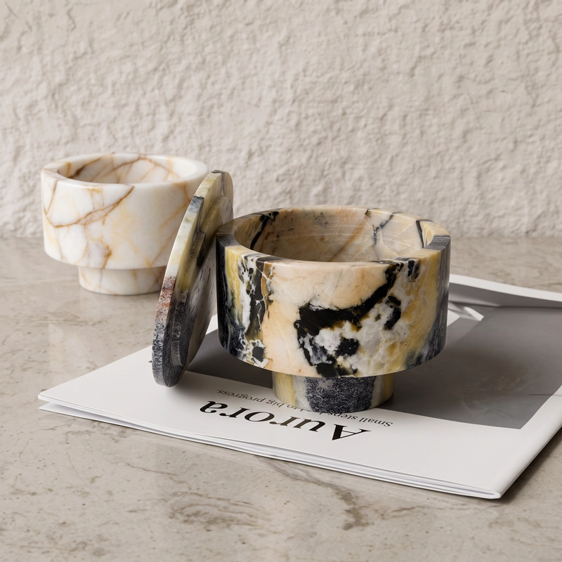 MINI BOWL JOYERO DE MARMOL BICOLOR BLANCO NEGRO CON TAPA - 5
