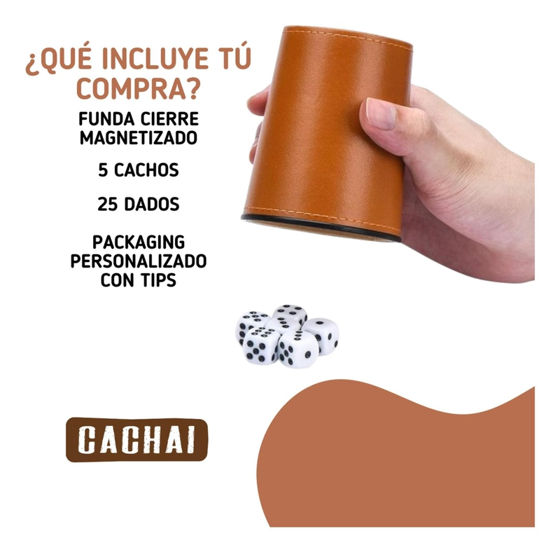 CACHOS JUEGOS DE MESA 5 CACHOS CUERO PU DADOS CACHAI PARDO CAFE - 2