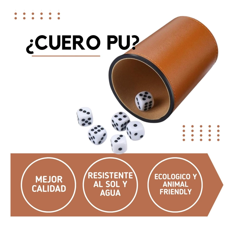 CACHOS JUEGOS DE MESA 5 CACHOS CUERO PU DADOS CACHAI PARDO CAFE - 3