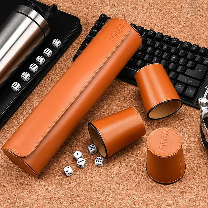 CACHOS JUEGOS DE MESA 5 CACHOS CUERO PU DADOS CACHAI PARDO CAFE - 4