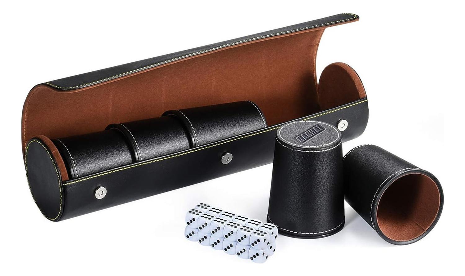 SET DE 5 CACHOS CUERO PU DADOS CACHAI JUEGO DE MESA FAMILIAR NEGRO - 1