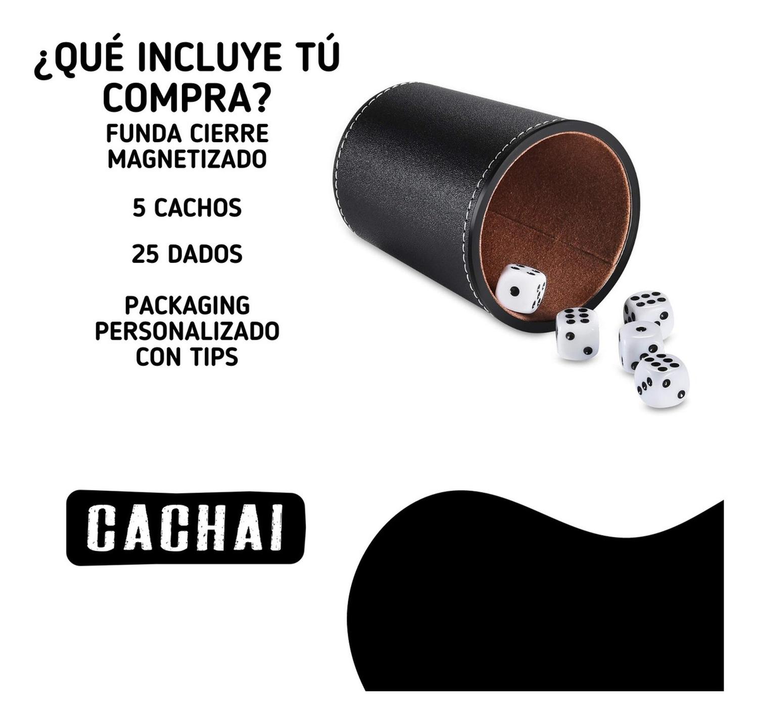 SET DE 5 CACHOS CUERO PU DADOS CACHAI JUEGO DE MESA FAMILIAR NEGRO - 2