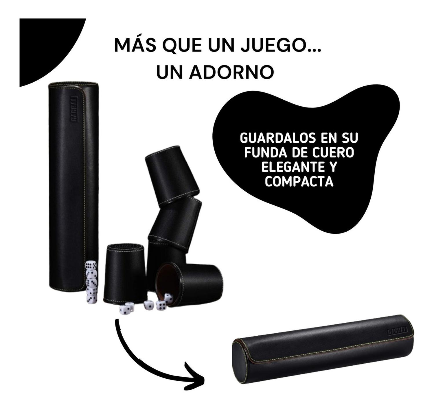 SET DE 5 CACHOS CUERO PU DADOS CACHAI JUEGO DE MESA FAMILIAR NEGRO - 4