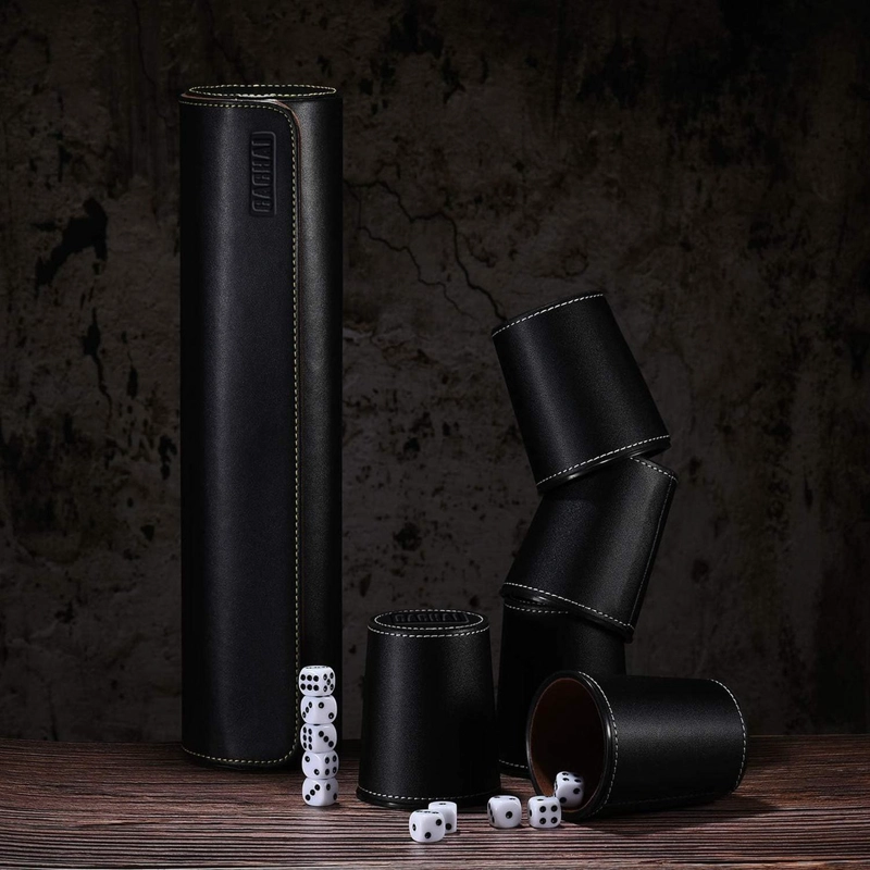 SET DE 5 CACHOS CUERO PU DADOS CACHAI JUEGO DE MESA FAMILIAR NEGRO - 7