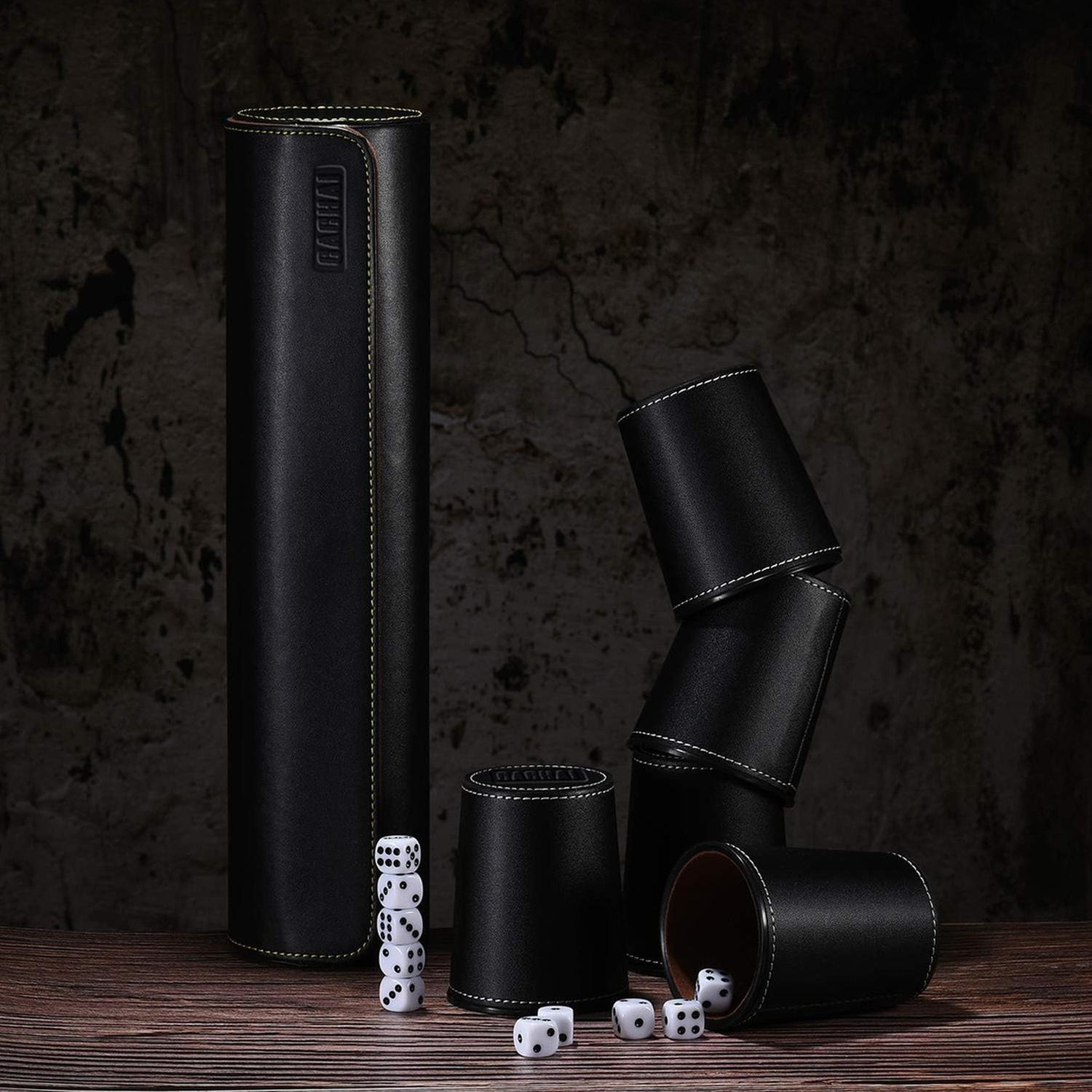 SET DE 5 CACHOS CUERO PU DADOS CACHAI JUEGO DE MESA FAMILIAR NEGRO - 7
