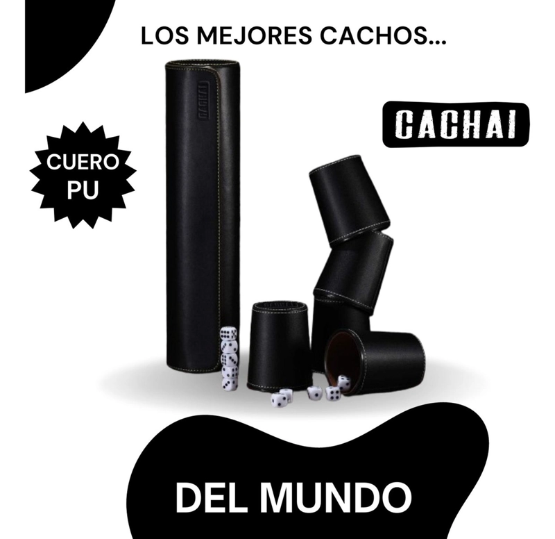 SET DE 5 CACHOS CUERO PU DADOS CACHAI JUEGO DE MESA FAMILIAR NEGRO - 8