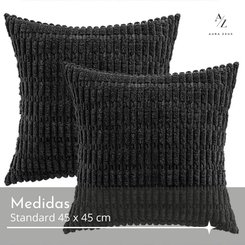 FUNDAS DE COJINES PACK X2 BOHO TEXTURA SUAVE 45 X 45 PREMIUM NEGRO - 4