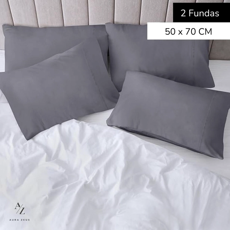 SET 2 FUNDAS DE ALMOHADA 50X70 - 90 HILOS ROPA DE CAMA HOGAR SABANAS GRIS - 2