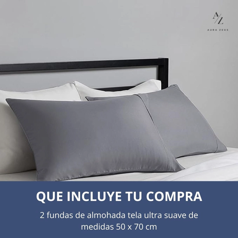 SET 2 FUNDAS DE ALMOHADA 50X70 - 90 HILOS ROPA DE CAMA HOGAR SABANAS GRIS - 3