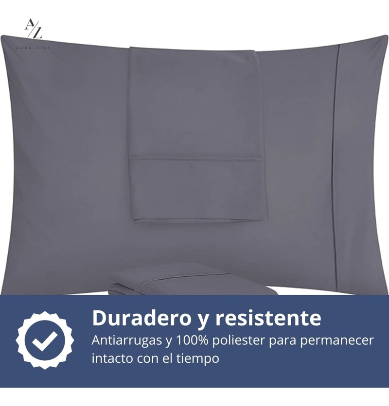 SET 2 FUNDAS DE ALMOHADA 50X70 - 90 HILOS ROPA DE CAMA HOGAR SABANAS GRIS - 5