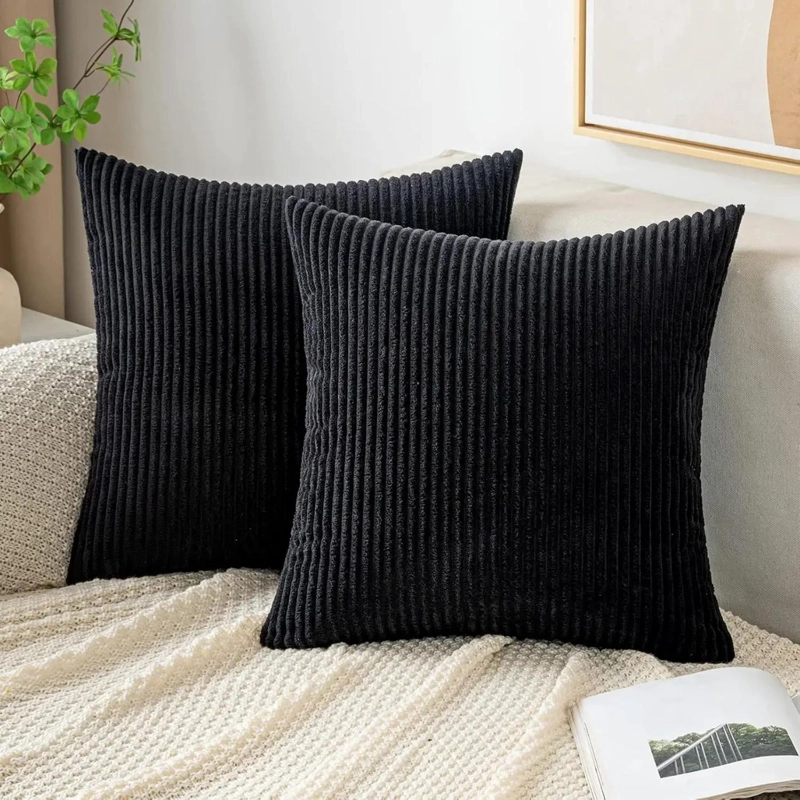 SET DE 2 FUNDAS DE COJINES CAMA SILLON SUAVE NEGRA 45 X 45 CASA NEROLA - 1