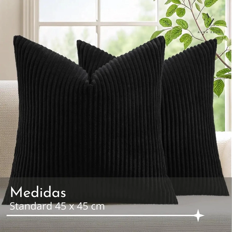 SET DE 2 FUNDAS DE COJINES CAMA SILLON SUAVE NEGRA 45 X 45 CASA NEROLA - 2