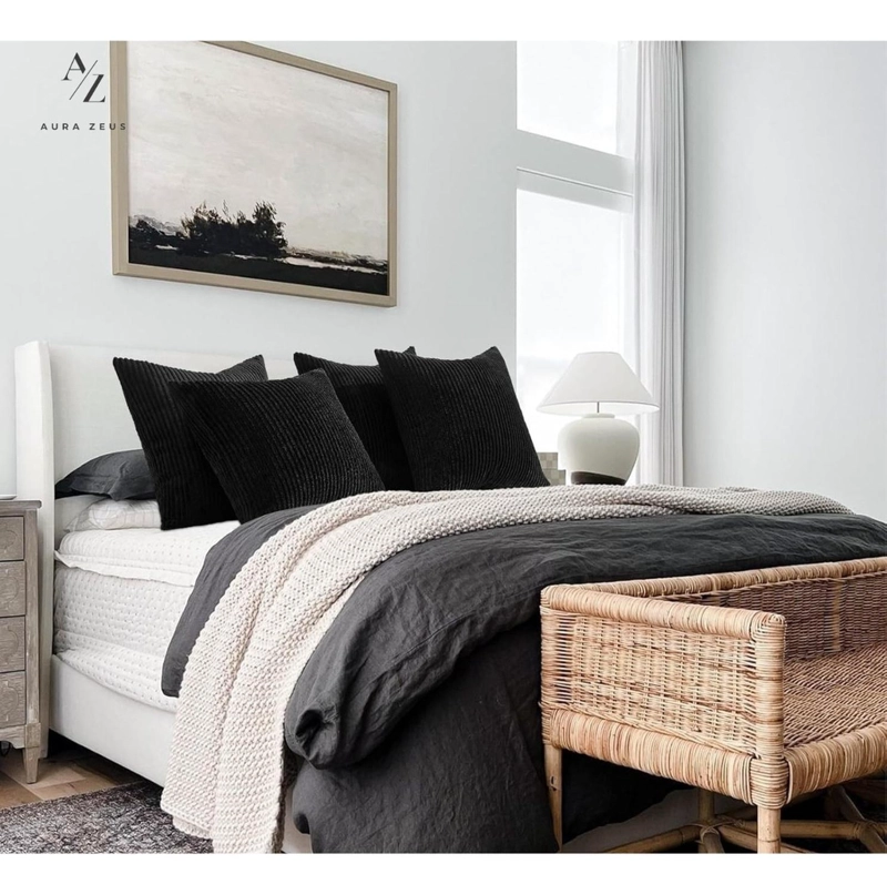 SET DE 2 FUNDAS DE COJINES CAMA SILLON SUAVE NEGRA 45 X 45 CASA NEROLA - 6