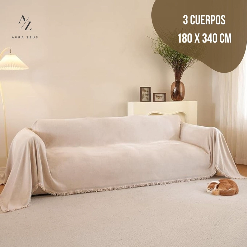 CUBRE SILLON FUNDA SOFA CHENILLA LAVABLE 3 CUERPOS 180X340 CM BEIGE - 2