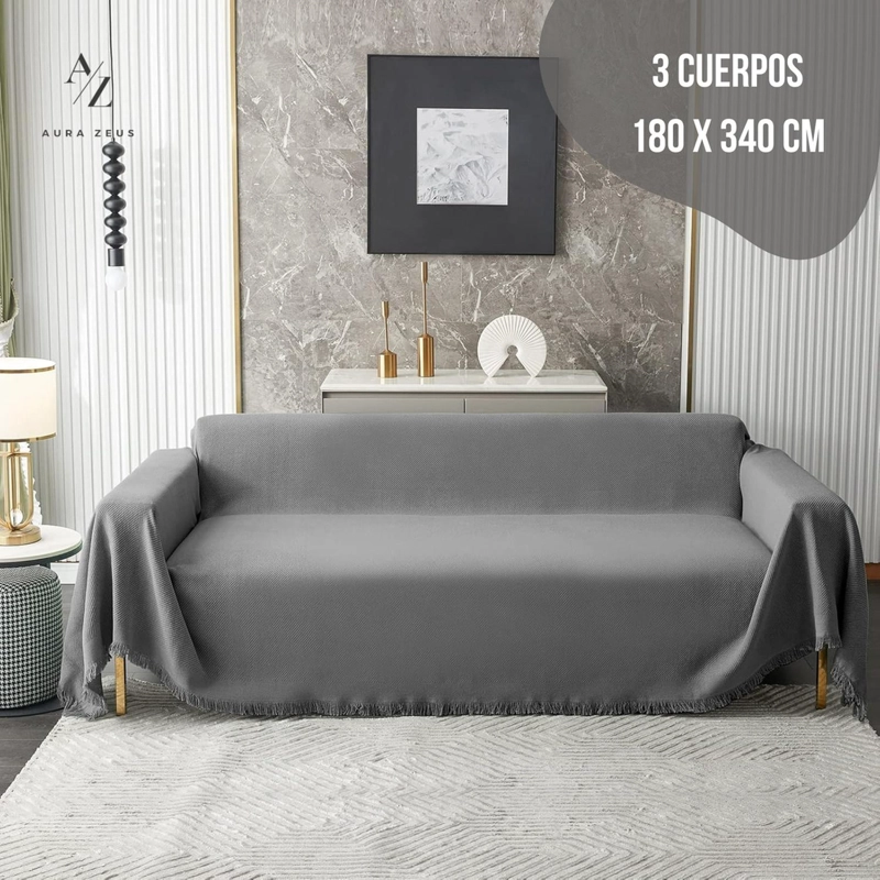 FUNDAS DE SILLON A MEDIDA AJUSTABLE CUBRE SOFA CUERPOS AZ GR TAMAÑO 180X340 CM (3 CUERPOS) - 2