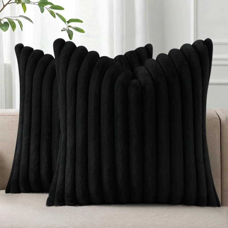 FUNDAS DE COJINES NEGRA SET X2 CAMA SILLON SUAVE 45 X 45 CM ALMOHADA BLANCO - 1