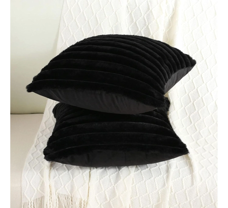 FUNDAS DE COJINES NEGRA SET X2 CAMA SILLON SUAVE 45 X 45 CM ALMOHADA BLANCO - 5