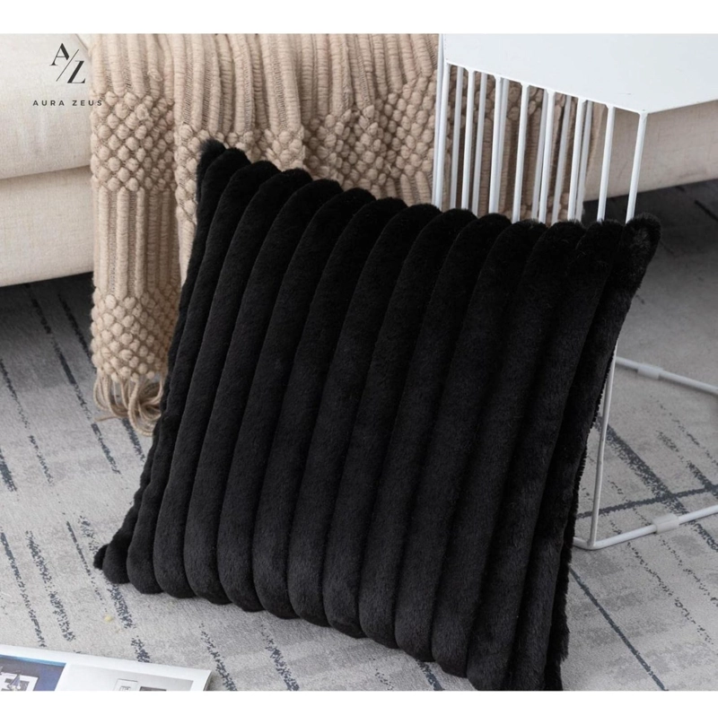 FUNDAS DE COJINES NEGRA SET X2 CAMA SILLON SUAVE 45 X 45 CM ALMOHADA BLANCO - 6