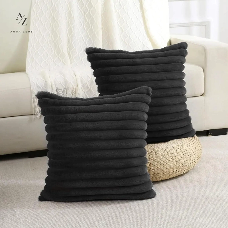 FUNDAS DE COJINES NEGRA SET X2 CAMA SILLON SUAVE 45 X 45 CM ALMOHADA BLANCO - 7