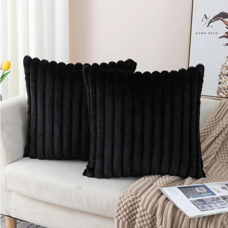 FUNDAS DE COJINES NEGRA SET X2 CAMA SILLON SUAVE 45 X 45 CM ALMOHADA BLANCO - 8