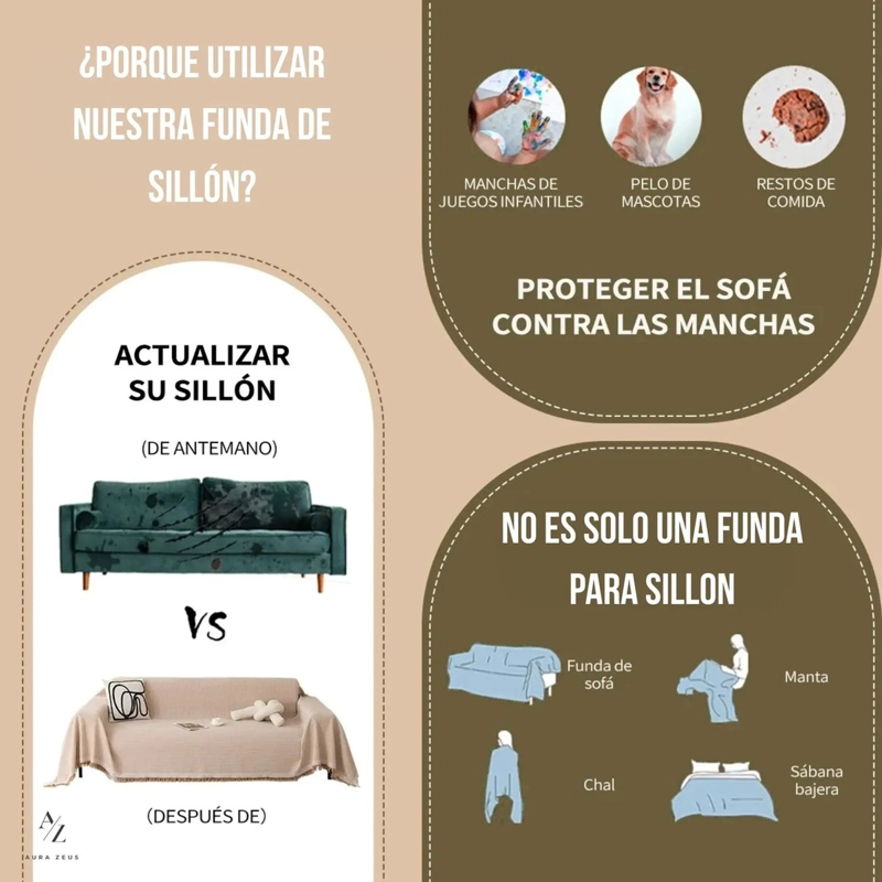 FUNDAS DE SILLON A MEDIDA AJUSTABLE CUBRE SOFA CUERPOS AZ GR TAMAÑO 180X260 CM (2 CUERPOS) - 4