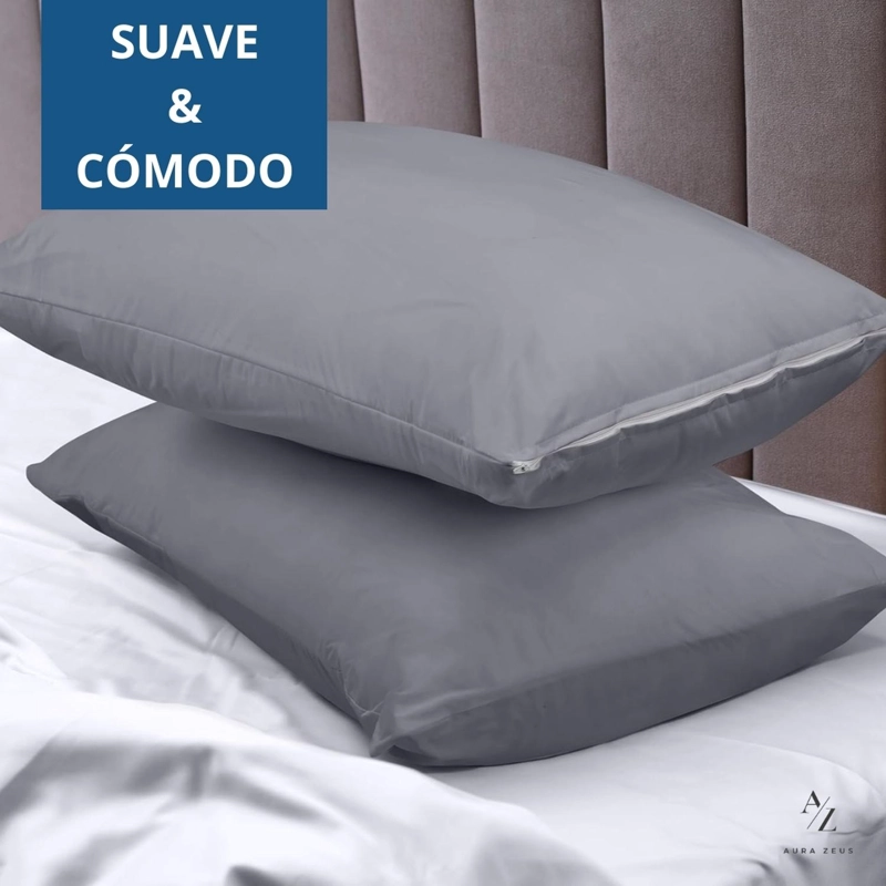 SET DE 2 FUNDAS PARA ALMOHADAS IMPERMEABLES CIERRE COLOR GRIS 50 X 70 - 90 CM AURA ZEUS - 7