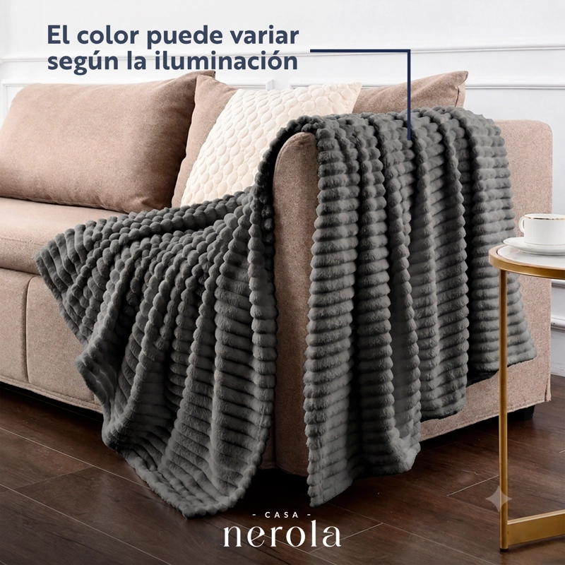 FRAZADA MANTA PIECERA TERMICA SHERPA GRIS KING CASA NEROLA - 5