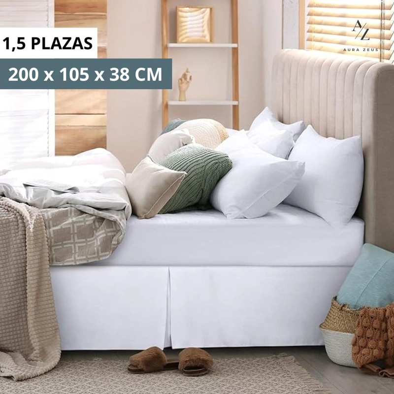 FALDON CAMA LISO BLANCO NEGRO DORMITORIO PLAZAS ELASTICADOS TAMANO 1.5 PLAZAS - 2