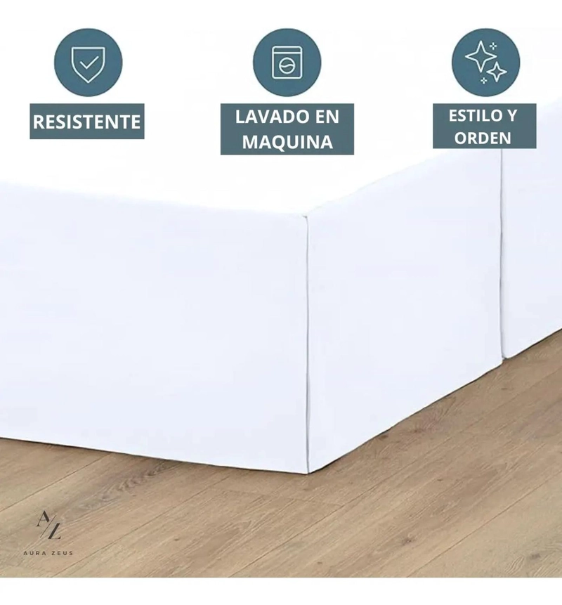 FALDON CAMA LISO BLANCO NEGRO DORMITORIO PLAZAS ELASTICADOS TAMANO 1.5 PLAZAS - 5