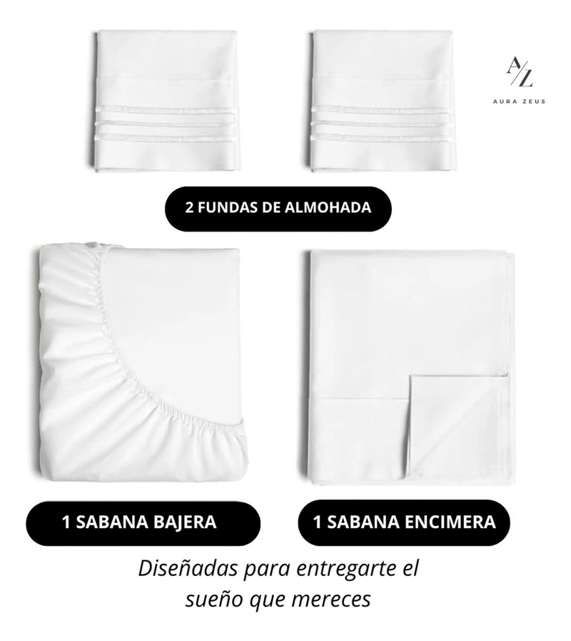 JUEGO DE SABANAS 1800 HILOS MICROFIBRA CEPILLADA PLAZAS TAMANO 2 PLAZAS BLANCO - 2