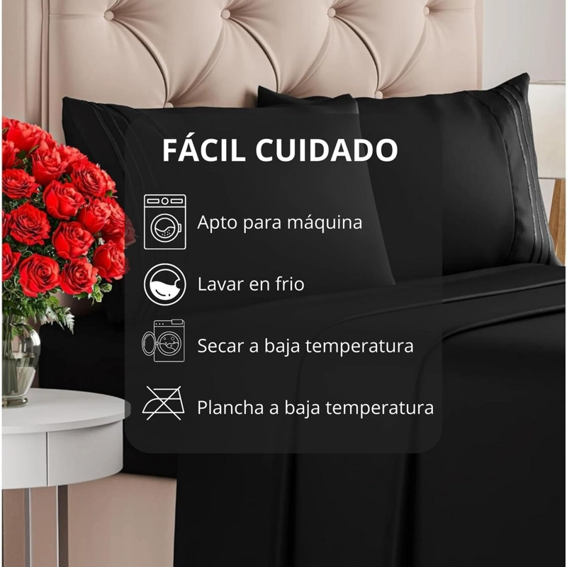 JUEGO DE SABANAS 1800 HILOS MICROFIBRA CEPILLADA PLAZAS TAMANO 2 PLAZAS BLANCO - 7