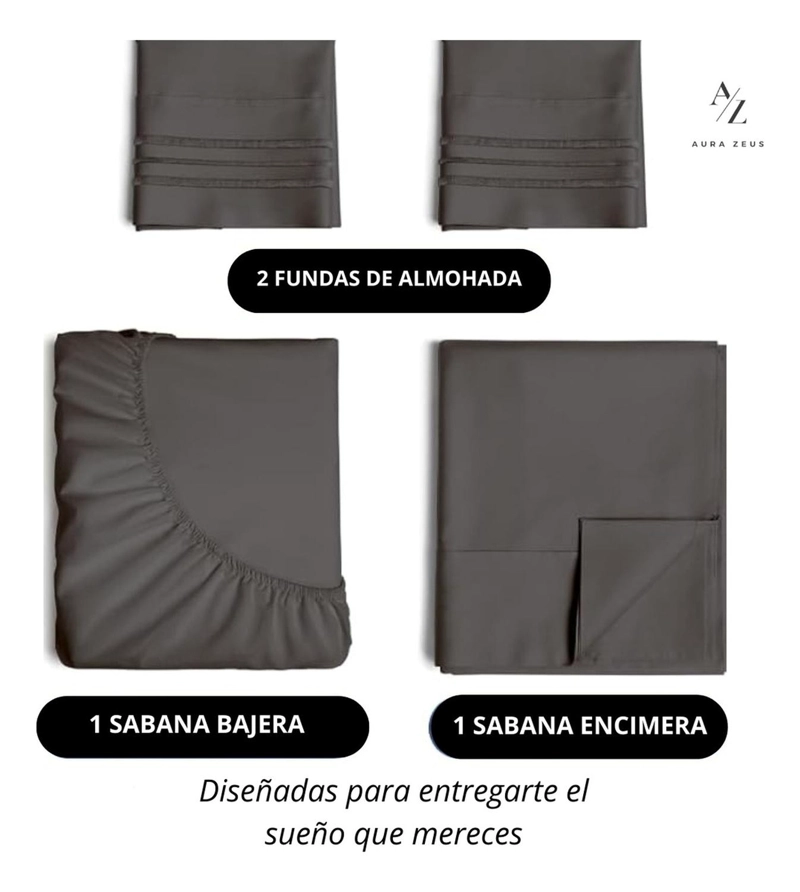 JUEGO DE SABANAS 1800 HILOS MICROFIBRA CEPILLADA PLAZAS TAMANO 2 PLAZAS GRIS - 2