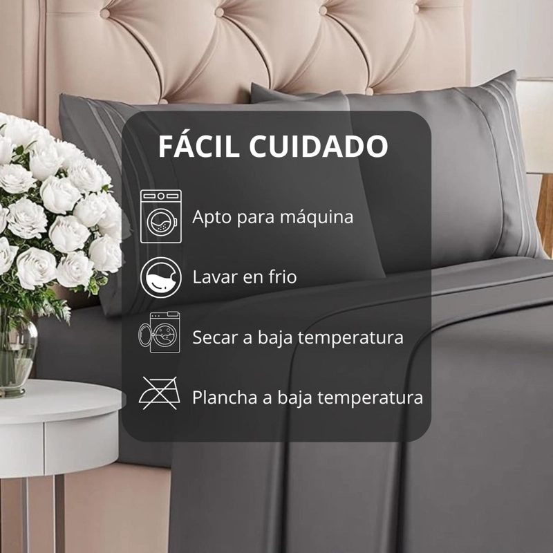 JUEGO DE SABANAS 1800 HILOS MICROFIBRA CEPILLADA PLAZAS TAMANO 2 PLAZAS GRIS - 7