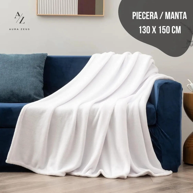 FRAZADA MANTA PIECERA 130 X 150 CM TERMICA SHERPA POLAR CASA NEROLA GRIS BLANCO - 2