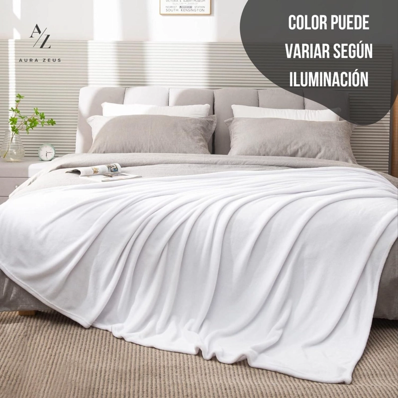 FRAZADA MANTA PIECERA 130 X 150 CM TERMICA SHERPA POLAR CASA NEROLA GRIS BLANCO - 5