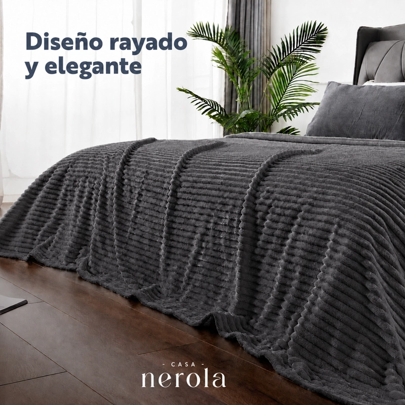 FRAZADA MANTA PIECERA TERMICA SHERPA GRIS 2 PLAZAS CASA NEROLA - 4